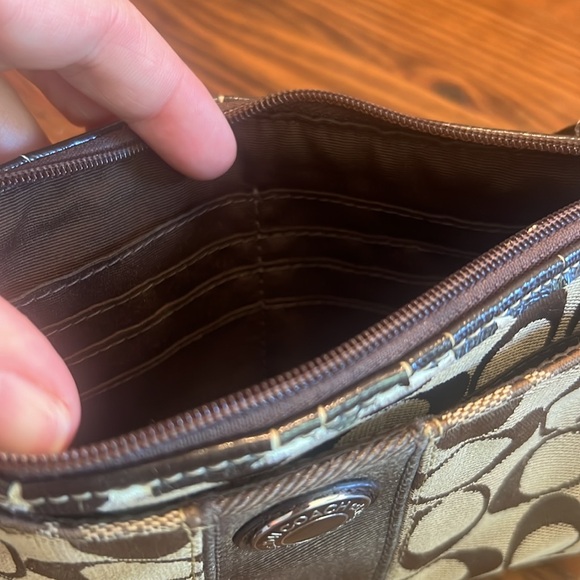 Coach NWT Signature Monogram Fabric Wristlet Clutch Brown - Picture 6 of 7